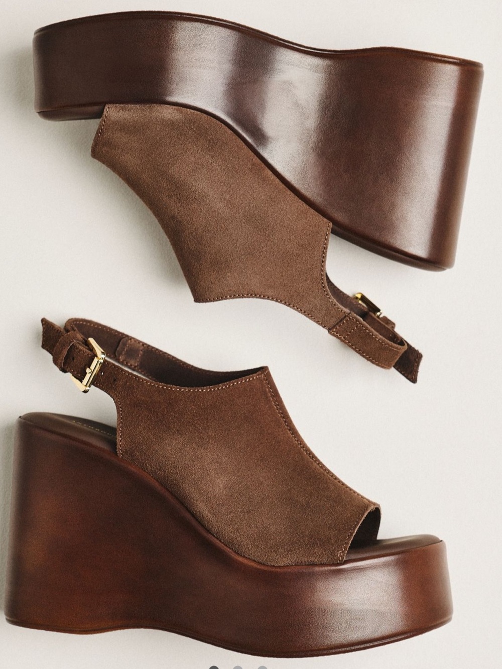 Anthropologie Wood-Bottom Slingback Platform Wedge Heels - Picture 2 of 2